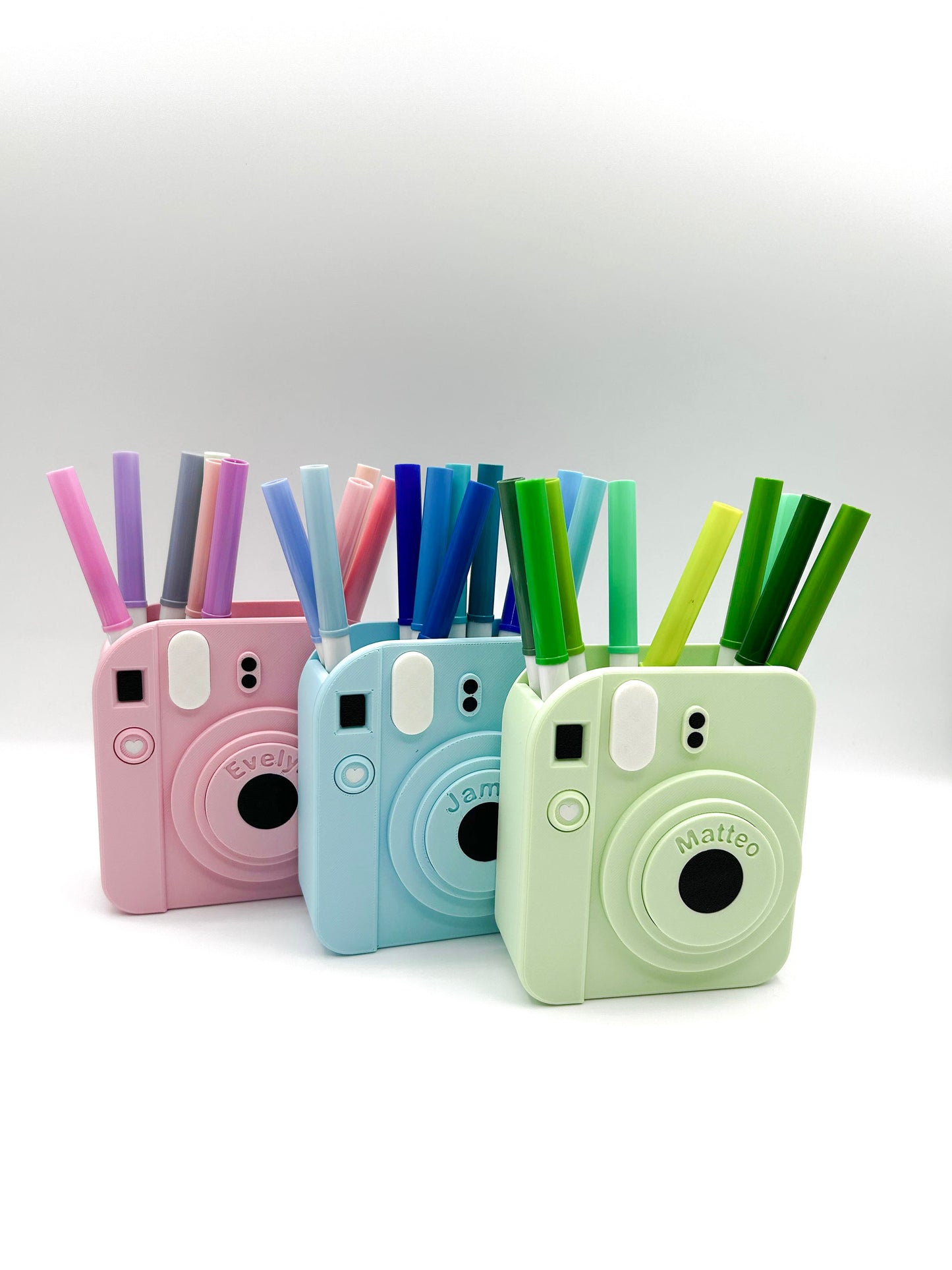 Personalized Retro Camera Desk Organizer | Custom Name Pen and; Makeup Brush Holder