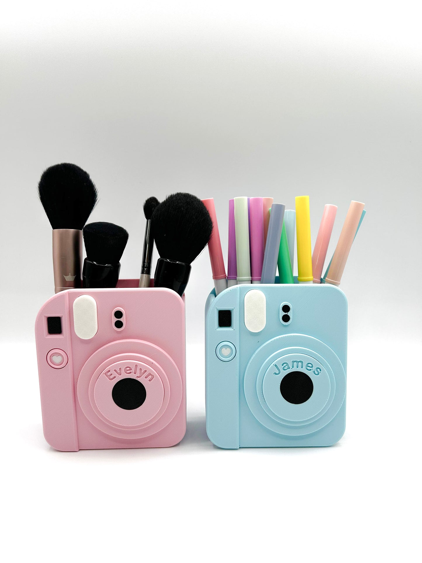 Personalized Retro Camera Desk Organizer | Custom Name Pen and; Makeup Brush Holder